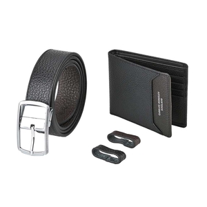 Tumbled Leather Wallet & Silver Buckle Belt Gift Set